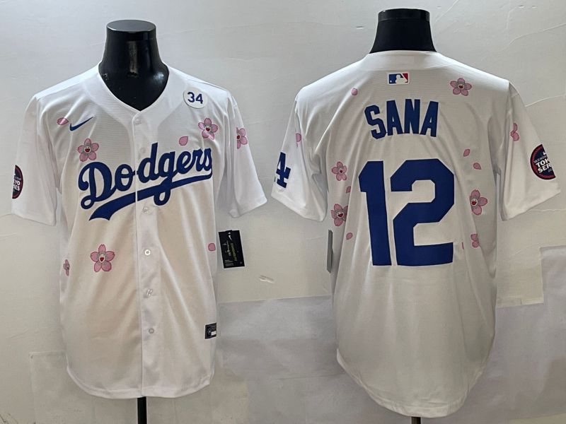 Men Los Angeles Dodgers 12 Sana White Sakura Edition 2025 Nike MLB Jersey style 7